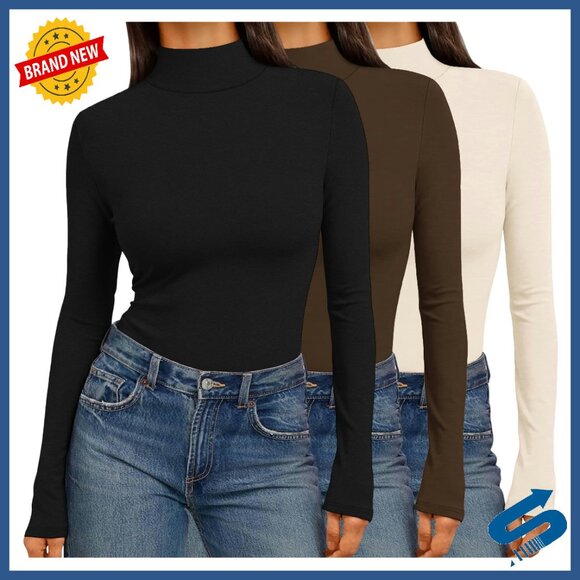 Mock Turtleneck Thermal Tops 3 Pack Slim Fit Long Sleeve Base Layer